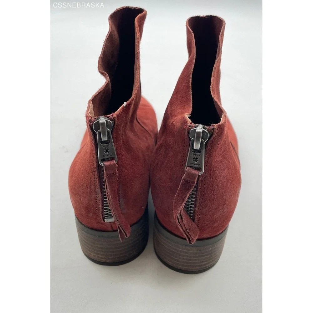 LUCKY BRAND Lahela Ankle Boots‎ in Red/Sable Suede - Size 8/38